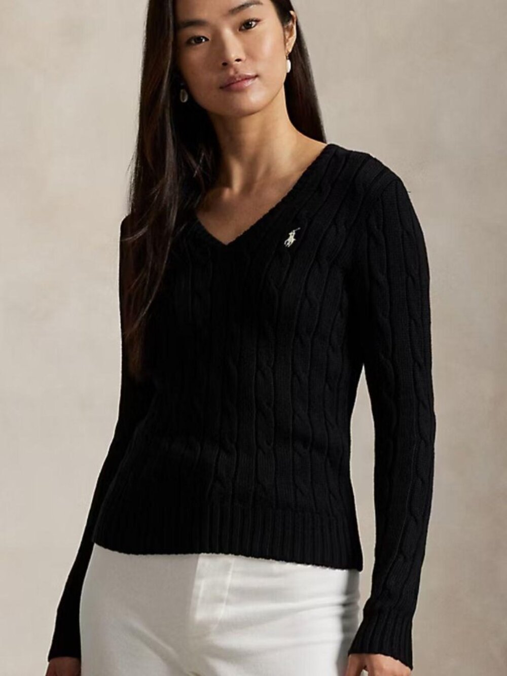 Polo Ralph Lauren Cotton V-Neck Sweater in Black